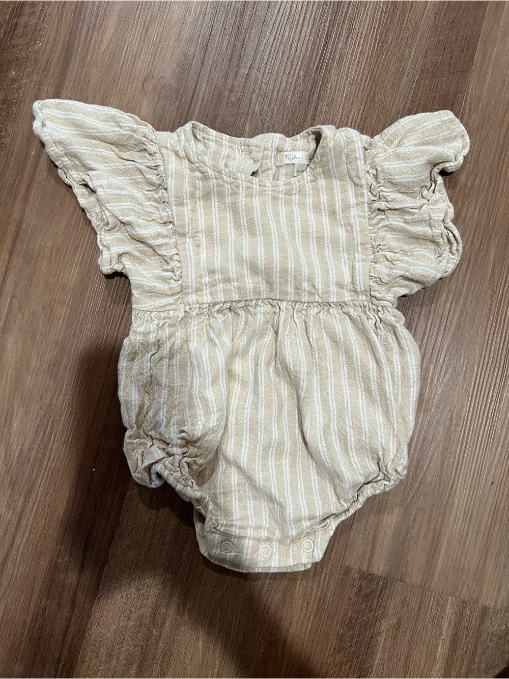 Rylee & Cru Striped Cream Ruffle Baby Romper